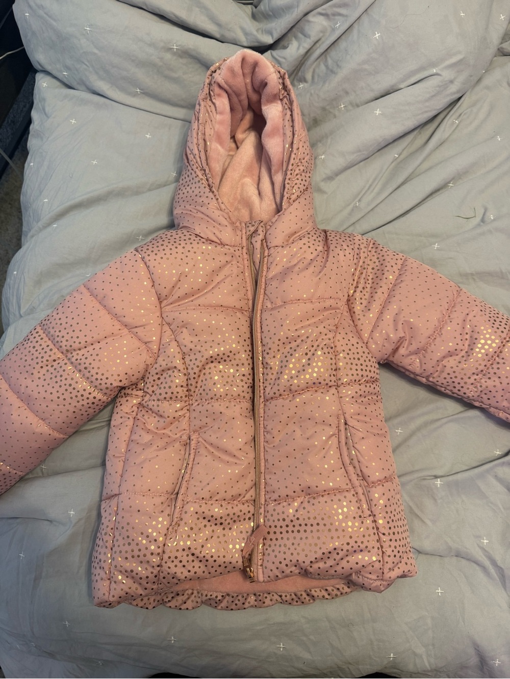 Body Glove Girls Pink Hooded Puffer Jacket with Metallic Dot Detail